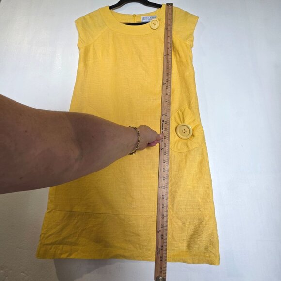 Jessica Howard Yellow Linen Shift Dress 4 Petite Cap Vtg 60s Insp Retro Tweed - Picture 8 of 8